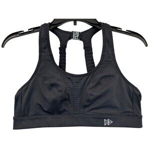 Yvette Sport Bra Sz 38 Black Mesh Detail Racer Back Athleisure Sporty Back Close